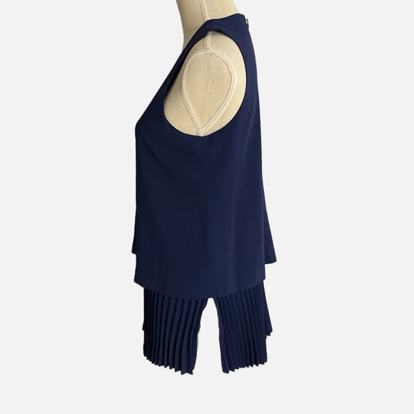 Theory Anastaza Winslow Crepe Sleeveless Pleated Tiered Blouse Top Small Blue - Picture 3 of 10